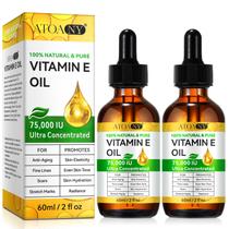 Pacote com 2 óleos de vitamina E, 60 ml para pele, rosto, cabelo e cicatrizes, 75.000 UI Pacote com 2 óleos de vitamina E, 60 ml para pele, rosto, cabelo e cicatrizes, 75.000 UI