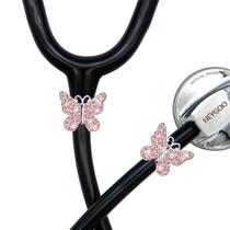 Pacote com 2 pingentes de estetoscópio rosa Butterfly Bling da HEYGOO, etiqueta de identificação do estetoscópio para presente de Natal da Doctor Nurse