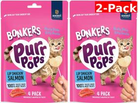 Pacote com 2 pirulitos de salmão liofilizados Cat Treats Bonkers Purprops Pacote com 2 pirulitos de salmão liofilizados Cat Treats Bonkers Purprops
