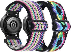 Pacote com 2 pulseiras de nylon compatíveis com Samsung Galaxy Watch Active 2, pulseira elástica esportiva respirável de 20 mm (arco-íris+diamante)