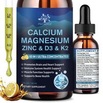 (Pacote com 2) Suplemento de cálcio e magnésio e zinco D3 K2, 30 ml, vegano