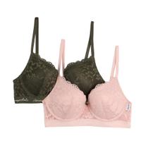 Pacote com 2 sutiãs Aeropostale Push Up para mulheres verde e rosa 36C