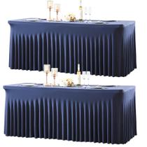 Pacote com 2 toalhas de mesa, elastano, azul marinho, ajustado em retângulo de 8 pés