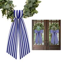 Pacote com 2 unidades de buxo listrado Wreath Sash Garland para porta frontal Pacote com 2 unidades de buxo listrado Wreath Sash Garland para porta frontal