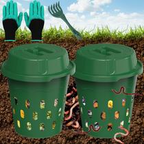 Pacote com 2 unidades do Worm Composter TOP XIAN Inground para jardim e casa, 8 litros