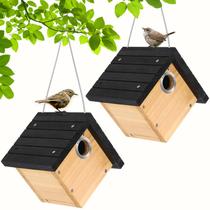 Pacote com 2 Wren Bird House Gtongoko Hanging em madeira de cedro preto Pacote com 2 Wren Bird House Gtongoko Hanging em madeira de cedro preto