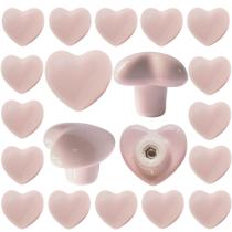 Pacote com 20 maçanetas de gaveta de cerâmica Pink Heart, 4 x 4,5 cm