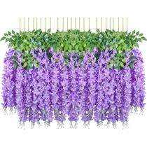 Pacote com 24 flores artificiais para pendurar glicínias roxo Pacote com 24 flores artificiais para pendurar glicínias roxo