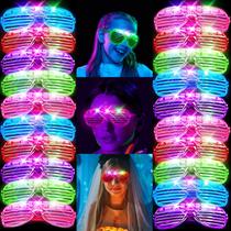 Pacote com 24 óculos LED SHQDD, 5 cores neon, 3 modos de flash