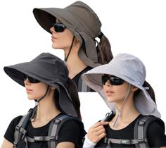 Pacote com 3 chapéus de sol, rabo de cavalo feminino com aba de pescoço UPF 50+, proteção UV Pacote com 3 chapéus de sol, rabo de cavalo feminino com aba de pescoço UPF 50+, proteção UV