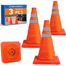 Pacote com 3 Cones de segurança de trânsito dobráveis de 45 cm com refletor