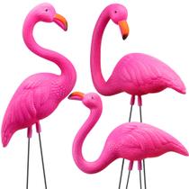 Pacote com 3 decorações grandes de jardim de flamingo rosa da JOYIN, estacas médias de plástico para enfeite de flamingo com revestimento de borracha, pernas de metal para quintal, jardim e presente de festa de luau (11 polegadas x 20 polegadas)