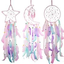 Pacote com 3 Dream Catcher, decoração de quarto para meninas Pink Star Moon Sun