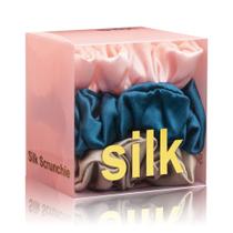 Pacote com 3 elásticos de cabelo Silmer 100% Mulberry Silk (rosa, azul)