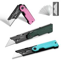 Pacote com 3 facas utilitárias dobráveis WORKPRO com 10 lâminas SK5