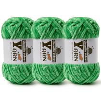 Pacote com 3 fios de veludo Sekafris Chenille, 100 g, verde macio