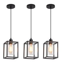 Pacote com 3 luzes pendentes de vidro preto ajustável AOJUNSANSAN