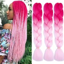 Pacote com 3 unidades sintéticas Braiding Hair RAYIIS de 24 polegadas Ombre Rose Red