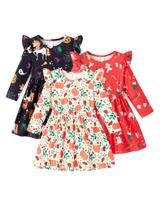 Pacote com 3 vestidos de manga comprida PATPAT para meninas, conjunto de Natal Pacote com 3 vestidos de manga comprida PATPAT para meninas, conjunto de Natal