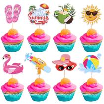 Pacote com 32 chapéus de cupcake de praia de verão Rsstarxi, decoração de festa Pacote com 32 chapéus de cupcake de praia de verão Rsstarxi, decoração de festa