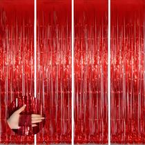 Pacote com 4 Backdrop Keyali, 100x253 cm, cortina de enfeites de alumínio vermelha
