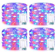 Pacote com 4 baterias Fairy Lights JMEXSUSS 50LED vermelho branco azul