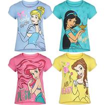 Pacote com 4 camisetas de manga curta Disney Princess Cinderella Belle para meninas