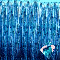 Pacote com 4 cortinas de alumínio com franjas de fundo azul lago, 1 m x 2,5 m Pacote com 4 cortinas de alumínio com franjas de fundo azul lago, 1 m x 2,5 m