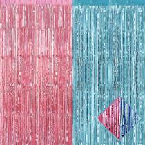 Pacote com 4 cortinas de alumínio com franjas, rosa e azul, 1 m x 2,5 m Pacote com 4 cortinas de alumínio com franjas, rosa e azul, 1 m x 2,5 m