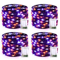 Pacote com 4 Fairy Lights JMEXSUSS, 50 LED, operados por bateria, laranja/roxo