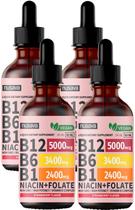 (Pacote com 4) Gotas líquidas de vitamina B12 e B6 NUSAVA 5000mcg/80ml