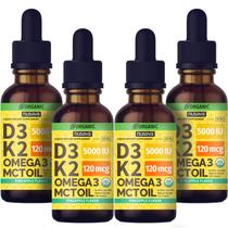 (Pacote com 4) Gotas orgânicas de vitamina D3 K2 com óleo MCT Omega 3 30mL
