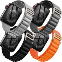 Pacote com 4 pulseiras de nylon Alpine Loop compatível Apple Watch 42 mm, 44 mm, 45 mm, 49 mm, pulseira de metal com gan