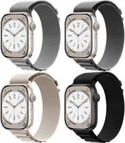 Pacote com 4 pulseiras de nylon Alpine Loop compatível Apple Watch 42 mm, 44 mm, 45 mm, 49 mm, pulseira de metal com gan