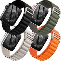 Pacote com 4 pulseiras de nylon Alpine Loop compatível com Appl e Watch 42 mm, 44 mm, 45 mm, 49 mm, pulseira de metal co