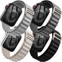 Pacote com 4 pulseiras de nylon Alpine Loop compatível com Appl e Watch 42 mm, 44 mm, 45 mm, 49 mm, pulseira de metal co