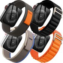 Pacote com 4 pulseiras de nylon Alpine Loop compatível com Appl e Watch 42 mm, 44 mm, 45 mm, 49 mm, pulseira de metal co