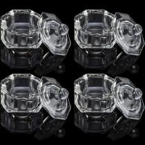Pacote com 4 unidades de vidro para unhas com tampa, Clear Nail Art Acrílico Líquido em Pó Dappen Tigela de Vidro Copo de Cristal Copo de Vidro
