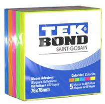 Pacote Com 5 Bloco Adesivos 76x76mm Cores Fluorescentes Tek Bond