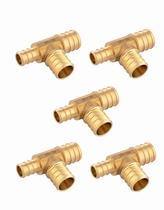 (Pacote com 5) Conexões de crimpagem de latão EFIELD PEX Reducing Tee 3/4 x 1/2 x 3/4