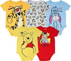 Pacote com 5 macacões Disney Winnie the Pooh Baby Boys de manga curta 3-6 meses