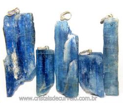 Pacote com 5 Pingentes de Lâmina de Cianita Azul Natural em Prata 950 para Revenda