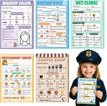 Pacote com 6 blocos de notas PINKEESEA para crianças Pretend Play, 10 x 15 cm (40 páginas)