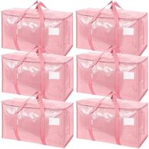Pacote com 6 bolsas móveis extra grandes da TICONN com zíperes e alças de transporte, sacolas de armazenamento pesadas para economizar espaço (pacote com 6, coral)