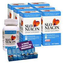Pacote com 6 comprimidos Kinara Slo Niacina 500 mg com organizador de comprimidos