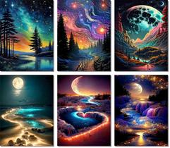 Pacote com 6 kits de arte Meothan 5D Diamond 30x40 cm Moon Beach