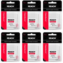Pacote com 6 pacotes de fio dental Dental Floss Reach Waxed, canela, 50 ml, adultos e crianças Pacote com 6 pacotes de fio dental Dental Floss Reach Waxed, canela, 50 ml, adultos e crianças