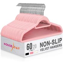 Pacote com 60 cabides de veludo HOUSE DAY, rosa elegante com barra de gravata Pacote com 60 cabides de veludo HOUSE DAY, rosa elegante com barra de gravata