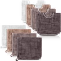 Pacote com 8 babadores Tallew e panos de musselina para arrotar 25x50 cm Pacote com 8 babadores Tallew e panos de musselina para arrotar 25x50 cm