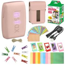 Pacote com impressora de smartphone Fuji Mini Link 3 compatível Clay White + Fuji Film Value Pack de 20 folhas Pacote de acessórios com álbum + 5 molduras de mesa de plástico mais molduras de papel e adesivos (rosa rosa)